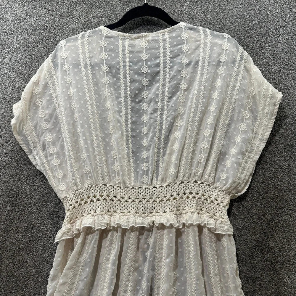 House of Harlow 1960 Duster Swim Cover Up Cream Swiss Dot Crochet Lace One Size